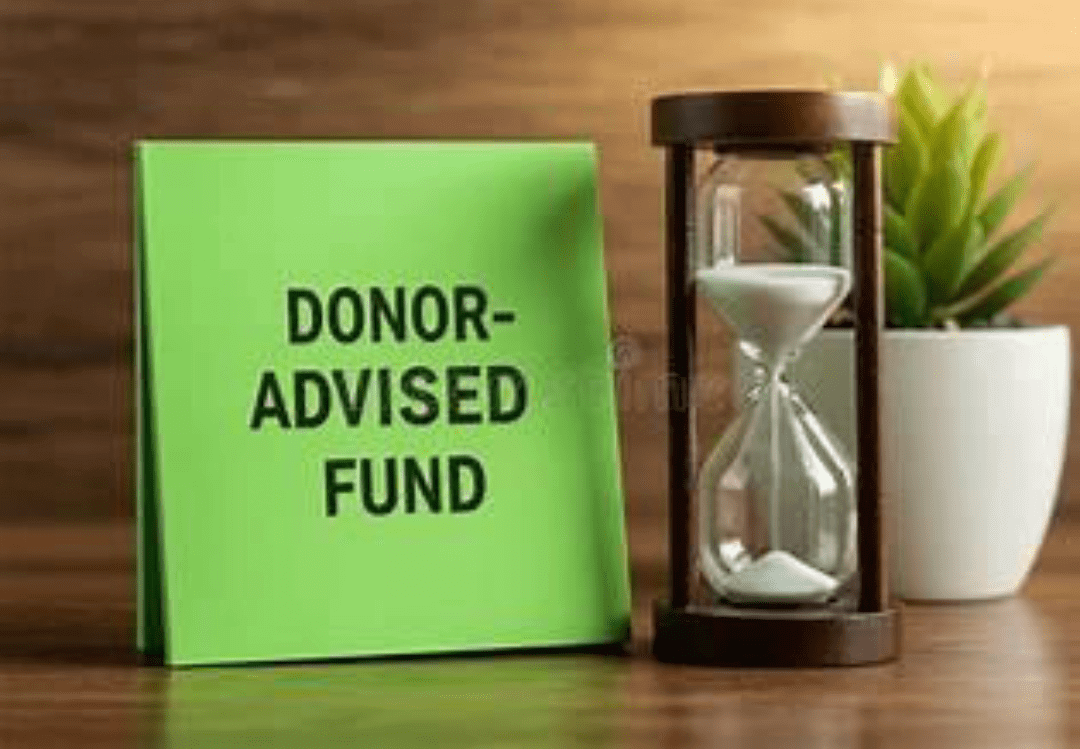 Donor-advised fund card beside hourglass